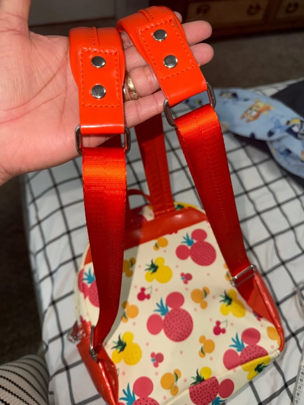 Loungefly Cream Mini Backpack with Red, Yellow & Orange Fruit Mickeys